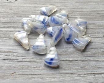 White and Blue Glass Beads- Side drilled- double hole beads
