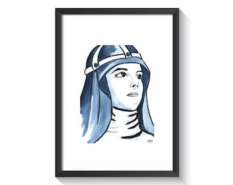 St. Bridget von Schweden Original Aquarell-Druck