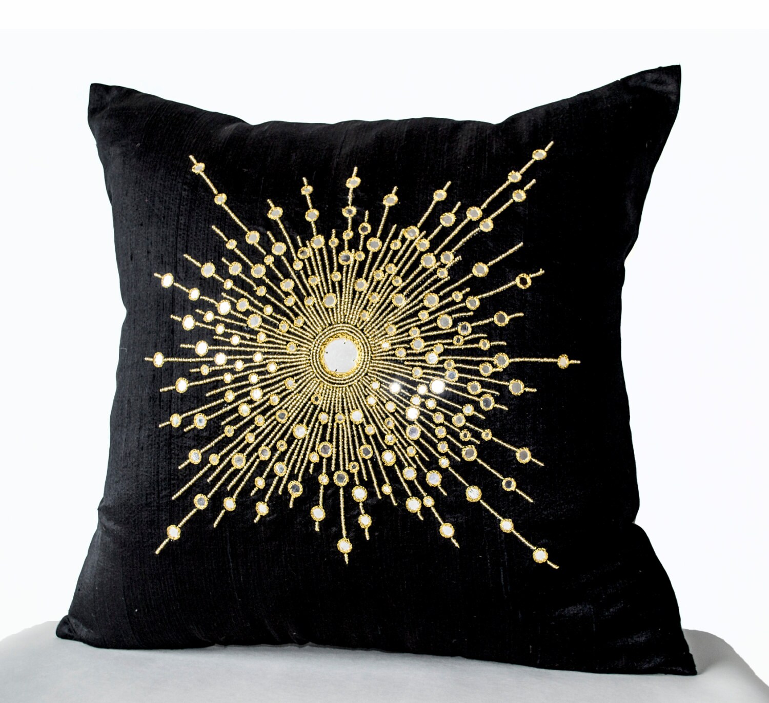Gold Starburst Mirror Pillow Pure Silk Pillow Cover Premium