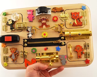 Safari board Busy board for toddler Baby toy Occupational Therapy Travel busy board Wooden Educational Toys Special Needs Alzheimer Sensory