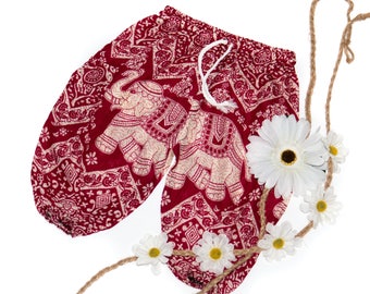Éléphant rouge de pantalon pour bébés 0-12 m, 12-24m, pantalon hippie de bébé, bébé hippie, boho bébé, pantalons, pantalon Hippie
