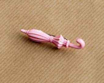 Umbrella Brooch - Pink Plastic Pin - Vintage Jewelry