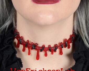 Dripping Blood Stitch Necklace Choker -Creepy Cute Horror