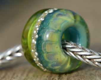 Unique Handmade Lampwork Glass European Charm Bead with Pure Silver - SRA - Fits all charm bracelets - Silver Core Options
