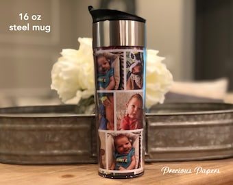 Personalized photo travel mug with lid - photo coffee cup, photo cups, photo gifts, photo coffee mug, mothers day gifts, fathers day gifts.