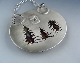 Sterling Silver Prudent Man Agate Pendant with Pierced Spruce Trees