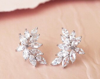 1920s Crystal Bridal Earrings Cluster Earrings Wedding Studs Gatsby Cubic Zirconia Marquise Earrings Vintage Style Statement Bridal Jewelry