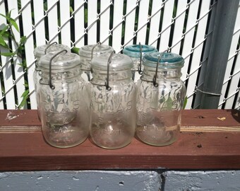 Lot of 6 Vintage quart atlas ex seal wired mason jars