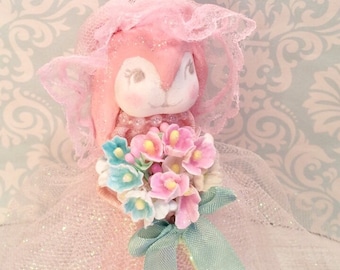 Lop eared bunny easter bunny easter tree topper spring decor pink bunny art doll vintage retro inspired