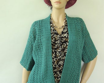 Crochet Cardigan, Kimono Cardigan, Cardigan Women, Crocheted Cardigan, Teal Cardigan, Hemp Cardigan, Gift for Her, Available in S, M and XL