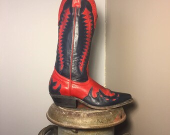 Red and navy blue wingtip cowboy boots/Cowgirl/Size:7.5
