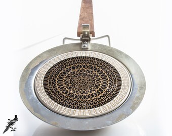 Frederick Buehner Wanner 1960s Era Dura Brass Hinged Lid Black and Gold Pan with Wooden Handle - Very Retro!