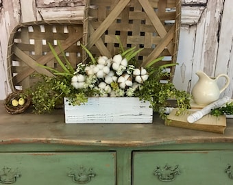 Cotton arrangement cotton decor cotton boll decor table centerpiece reclaimed wood floral arrangement Fixer Upper Cotton Stems