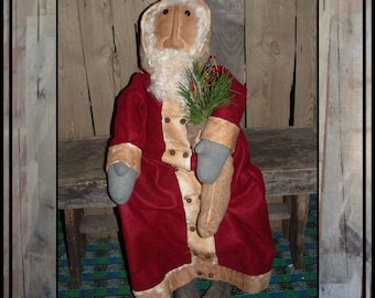 SALE mailed paper pattern tall primitive folk art Santa rag doll w stocking HAFAIR ofg faap Lucys Lazy Dayz 367