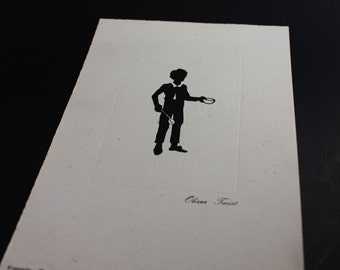 Charles Dickens Silhouette Art Print ~ Oliver Twist ~ Old Curiosity Shop, London ~ Ephemera Black Ivory Study/Office/Boys Room/Library
