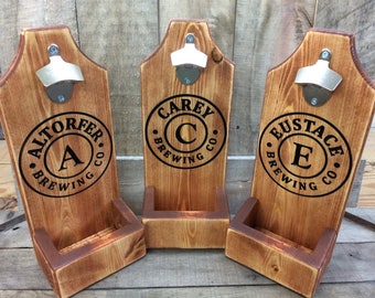 Personalized Wall Mounted Wood Beer Bottle Cap Opener custom logo design cap catcher
