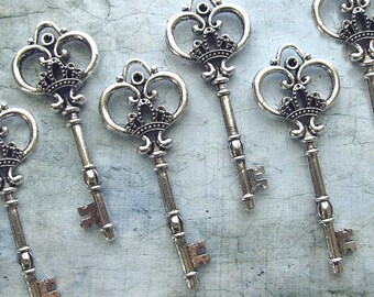 Arundel EXTRA LARGE Antique Silver Skeleton Key - Set of 10