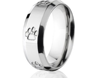 Titanium Ring, Bobcat Track, Hunting Tracks, Animal Track Rings: 8B-BobcatP