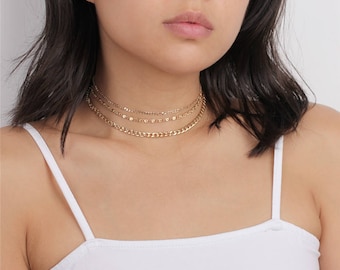 Gold Multi Strand Layered Choker - Statement Choker - Chain Choker Necklace