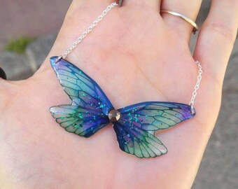Four green and Purple Fairy wings necklace
