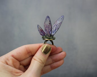 Delicate Purple Sprite Wings - Gossamer Fairy Wing/Butterfly Cicada Ring