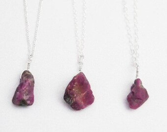Ruby Raw Ruby Crystal Pendant Necklace Sterling Silver Ruby Pendant July Birthstone Ruby Raw Crystal Necklace Ruby Necklace