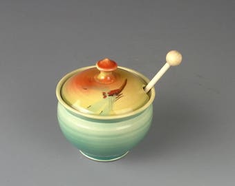 Ceramic honey dipper, ceramic honey pot, ceramic honey jar, stoneware honey pot, stonware honey jar, porcelain honey jar, Sugar bowl.