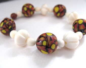 Group of beads, 21 beads, Indonesian glass, bone, Red Jasper, Jewelry supply B-5094