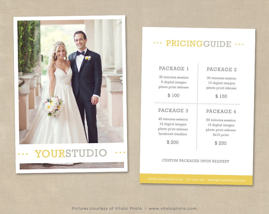 photography pricing template price list wedding pricing