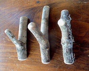 Set of 3 Natural Wooden Coat/Hat Hooks