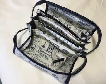 Bionic gear bag in blue and white for sewing, make up, sew together bag, organiser bag, crafts, pencil case. Gifts for her. Mother’s Day