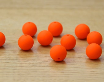 Orange 15mm Round Silicone beads, 10 pack