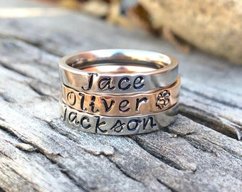 Stacking Rings, Stacking Name Ring, Stackable Personalized Ring, Mothers Ring, Personalized Mothers Ring, Custom Jewelry, Hand Stamped Ring