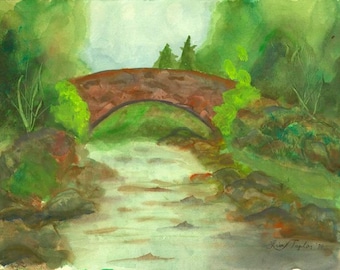 Original Watercolor - Bridge Over River