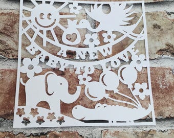 New baby papercut, baby boy, baby girl, birth, handmade, handcut, home decor, wall art, nursery decor, baby shower gift