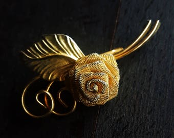 Vintage brooch, pin, golden rose