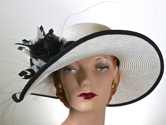 Kentucky Derby Hat Off White Women's Hat Feathers Church