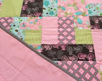 Fun Pink (with a little blue) Quilted Throw