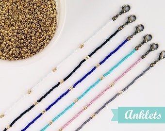 Boho ANKLET with Adjustable Chain, ankle bracelets, beach anklets for women, handmade, dainty, choose your color, dainty gold beaded