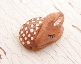 Little Spotted Fawn bead - Sleepy Woodland Critters hand painted forest animal bead (ready to ship)