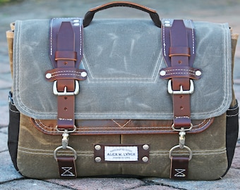 Waxed Canvas Messenger bag - laptop bag handmade by Alex M Lynch - 010094