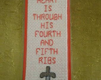 Handmade cross stitched bookmark *man's heart*