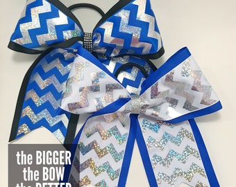 Blue and Silver Chevron Hair Bows