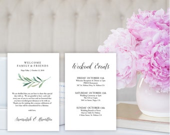 Wedding Welcome Bag Note, Wedding Calligraphy, Welcome Bag Letter, Printable Wedding Itinerary, Agenda | 4x6" | No. EDN 5246