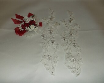 White Silver/Rhinestone Beaded Organza Appliques