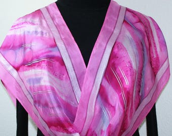 Silk Scarf Handmade Pink, Fuchsia, Purple Hand Painted Silk Shawl DREAM CLOUD in Several SIZES. Mother Gift. Bridesmaid Gift, Christmas Gift