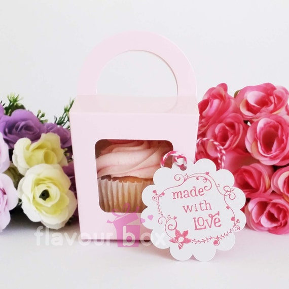 20x Pink Single Cupcake Boxes with handle & clear window