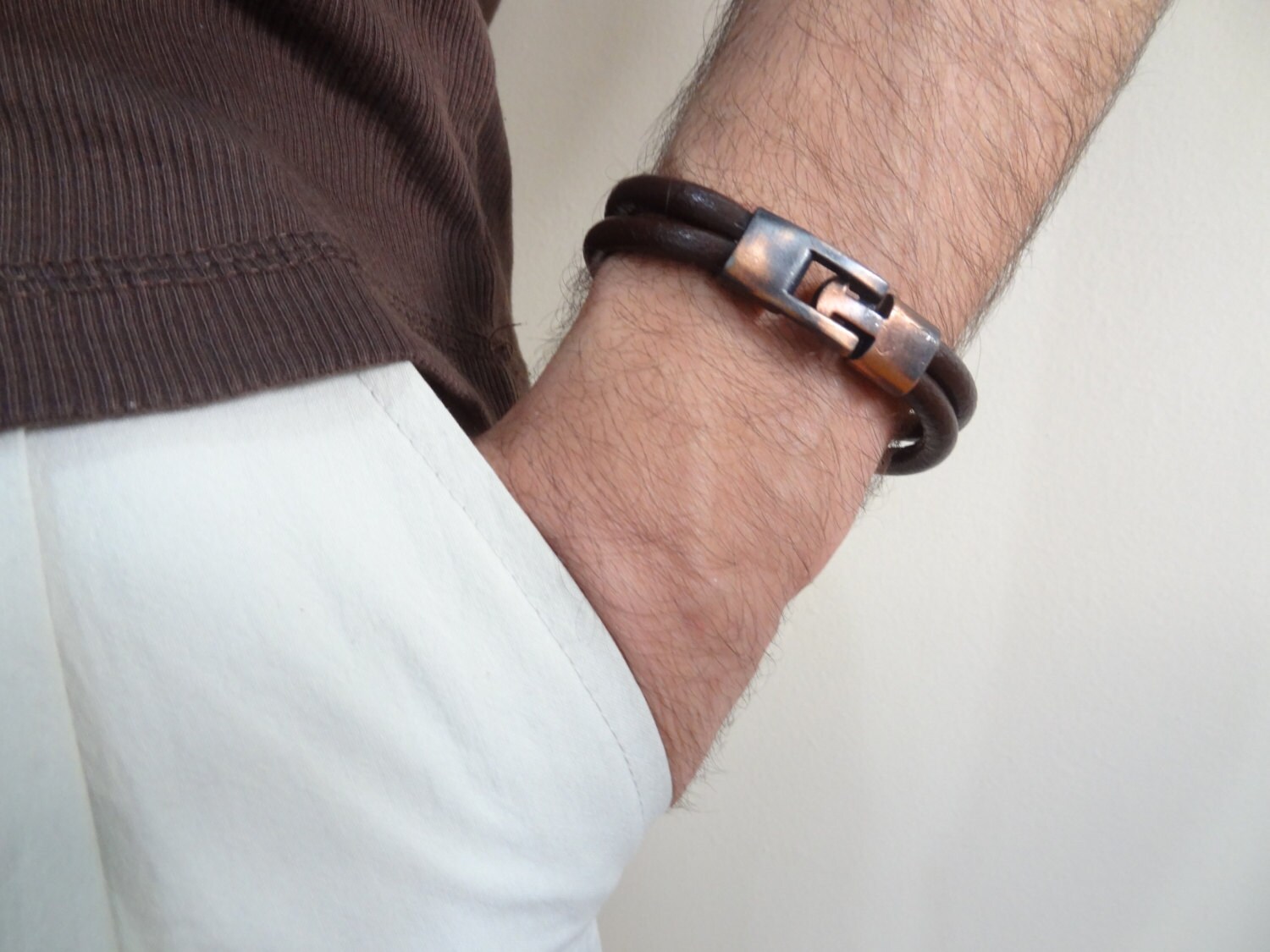 Mens Chocolate Brown Leather Bracelet Brown Leather And 