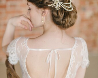 Ivory Pearl Bridal Hair Chain, Bridal Headpiece, Wedding hair jewelry, Wedding headpiece, Wedding hair piece, Bridal hair piece