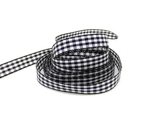 Black, white, gingham Ribbon, cotton, 10 mm